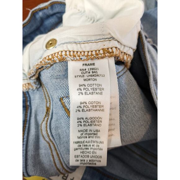 Frame Le High Skinny Jeans 27 Blue Distressed Denim Raw Hem Stretchy Mid Rise - Picture 7 of 14